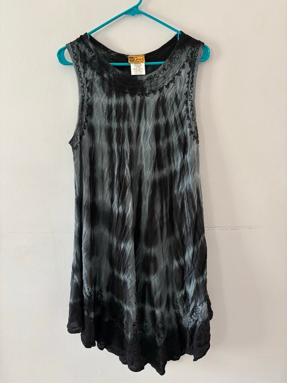 InGear Womens Tie Dye Embroidered Dress One Size Gray Boho Y2K Fairy Grunge